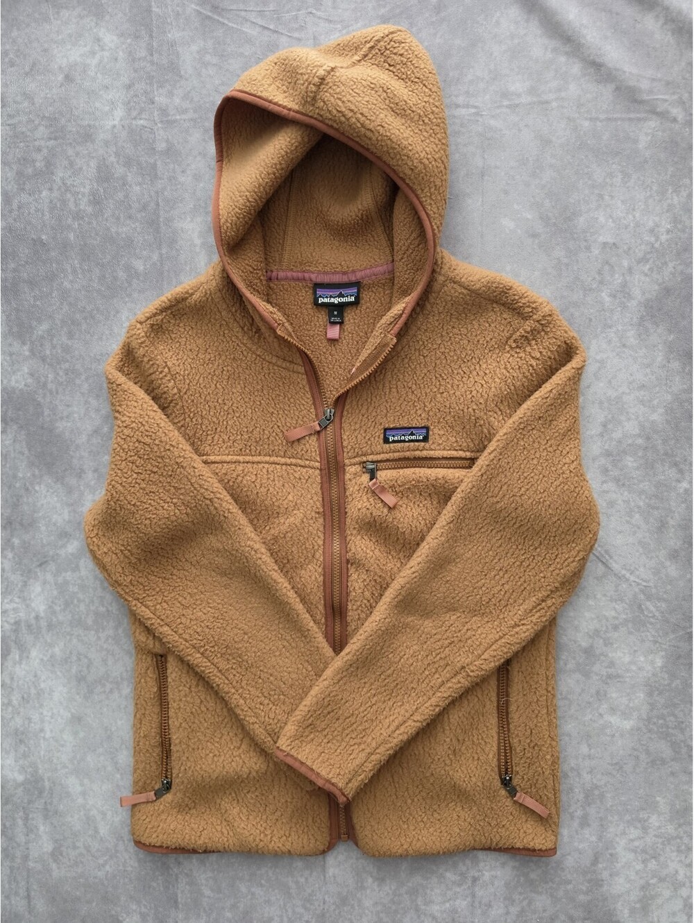 SKU0283 Patagonia Women’s Medium Hooded Sherpa Fleece Jacket Brown Full Zip